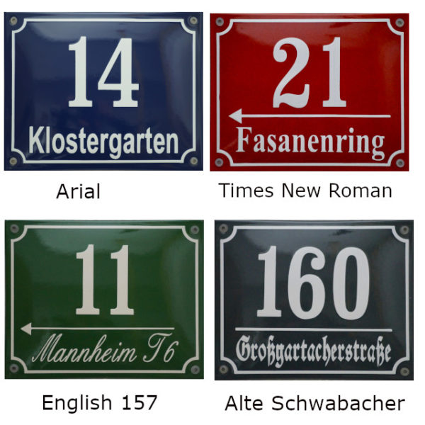 Schriftarten Emaille Hausnummer